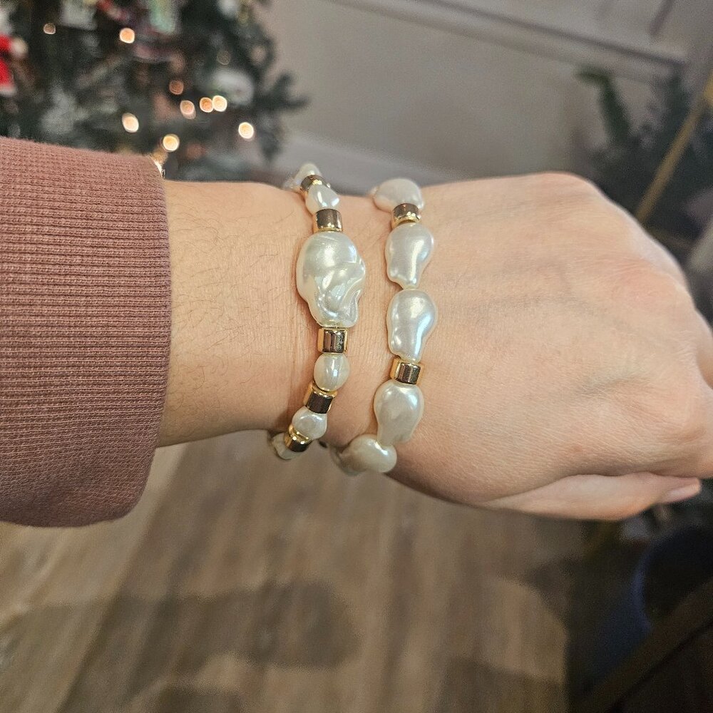 Faux Pearl Stretch Bracelet Set of Two